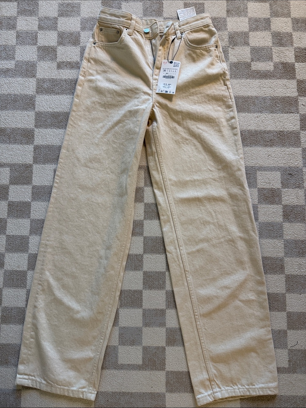 Zara Straight-Leg Jeans in Light Beige